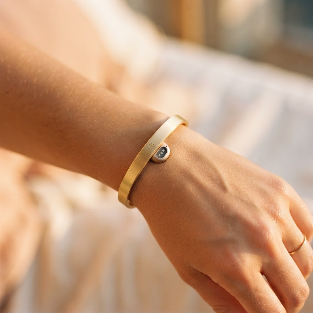 The Soulace band worn on a wrist, showing the sensor module